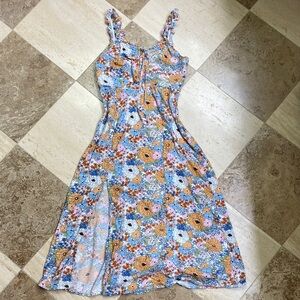 Japna Floral Blue and Tan Midi Dress